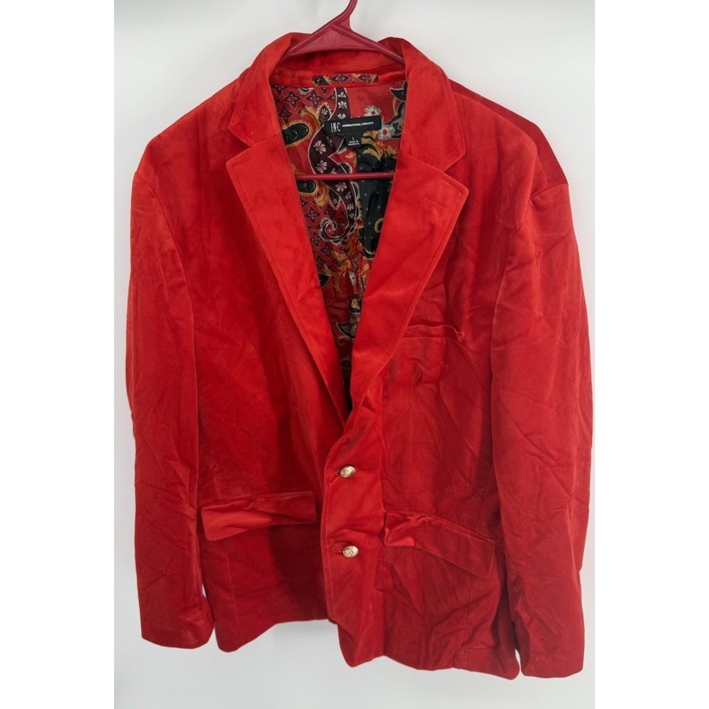 INC International Concepts Women's L Red Velvet Blazer Paisley Lined Jacket